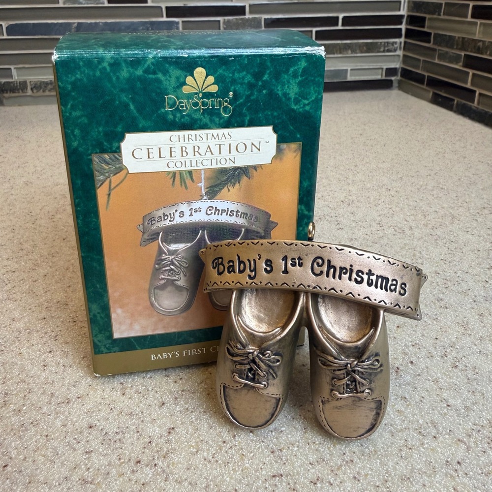 Vintage 2003 DaySpring Baby's 1st Christmas Ornament Bronze Booties Psalm 37:5